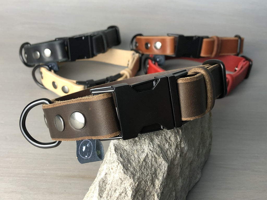 Quick Release Dog Collar in 5 Leather Colors and Custom Hardware Yupcollars