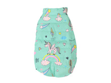 “Unicorn” Dog Coat – Pastel Light Blue with Rainbow Print