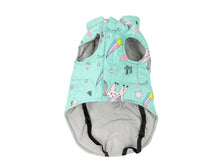 “Unicorn” Dog Coat – Pastel Light Blue with Rainbow Print
