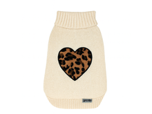 Posh Beige Dog Sweater with Leopard Heart
