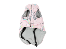 “Unicorn” Dog Coat – Pastel Pink with Rainbow Print