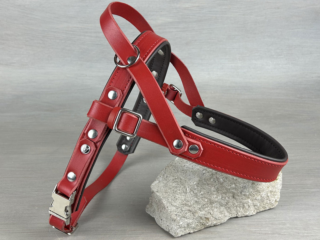 Red leather dog harness sales