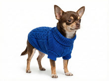 “Molly” Dog Sweater – Warm in Royal Blue Cable Knit