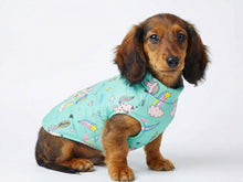 “Unicorn” Dog Coat – Pastel Light Blue with Rainbow Print