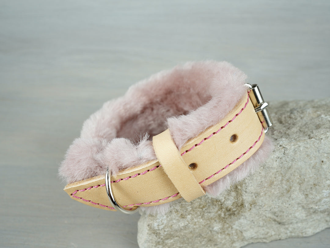Fully Customizable Leather Dog Collar with Extra Fluffy Sheepskin Yupcollars