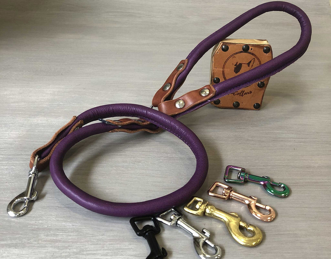 Rolled Leather Dog Leash in 7 Colors with Custom Length and Hardware Yupcollars